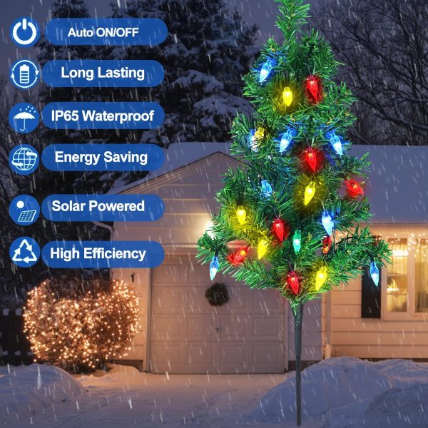 4pcs Solar Christmas Tree Lights Outdoor Decorations, with Multicolor LEDs Solar Christmas C6 Strawberry String Lights