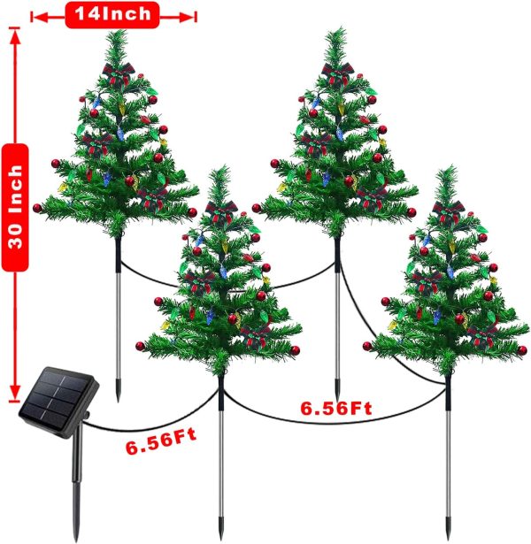 4pcs Solar Christmas Tree Lights Outdoor Decorations, with Multicolor LEDs Solar Christmas C6 Strawberry String Lights