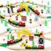 85pcs Wooden Train Set with Crane, Wooden Train Tracks Toy Train Set, Wooden Toys Train Set for Kids