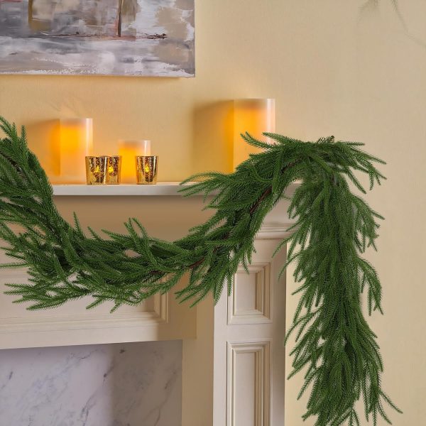 Artificial Norfolk Pine Garland, Real Touch Winter Pine Garland, Green Artificial Greenery Garland