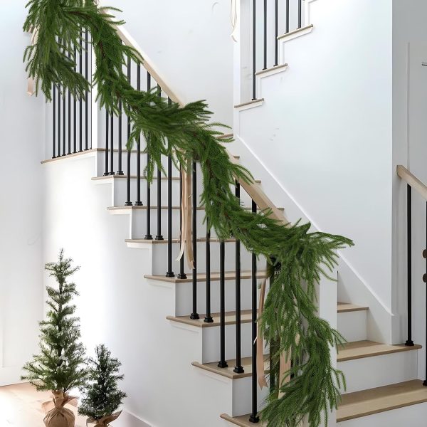 Artificial Norfolk Pine Garland, Real Touch Winter Pine Garland, Green Artificial Greenery Garland