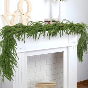 Artificial Norfolk Pine Garland, Real Touch Winter Pine Garland, Green Artificial Greenery Garland