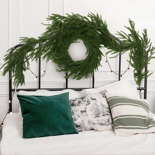 Artificial Norfolk Pine Garland, Real Touch Winter Pine Garland, Green Artificial Greenery Garland