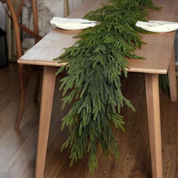 Artificial Norfolk Pine Garland, Real Touch Winter Pine Garland, Green Artificial Greenery Garland