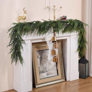 Artificial Norfolk Pine Garland, Real Touch Winter Pine Garland, Green Artificial Greenery Garland