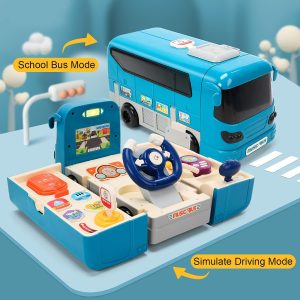 Bus Car Toy, Kids Play Vehicle with Sound and Light, Simulation Steering Wheel, Musical School Bus Toy