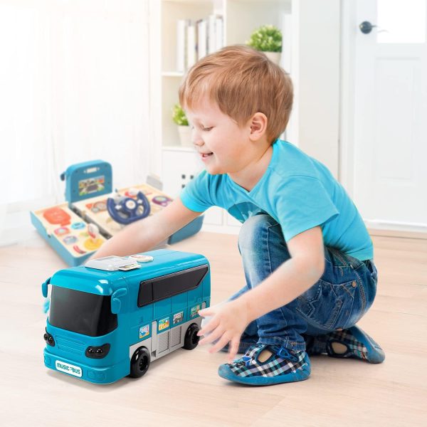 Bus Car Toy, Kids Play Vehicle with Sound and Light, Simulation Steering Wheel, Musical School Bus Toy