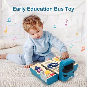 Bus Car Toy, Kids Play Vehicle with Sound and Light, Simulation Steering Wheel, Musical School Bus Toy