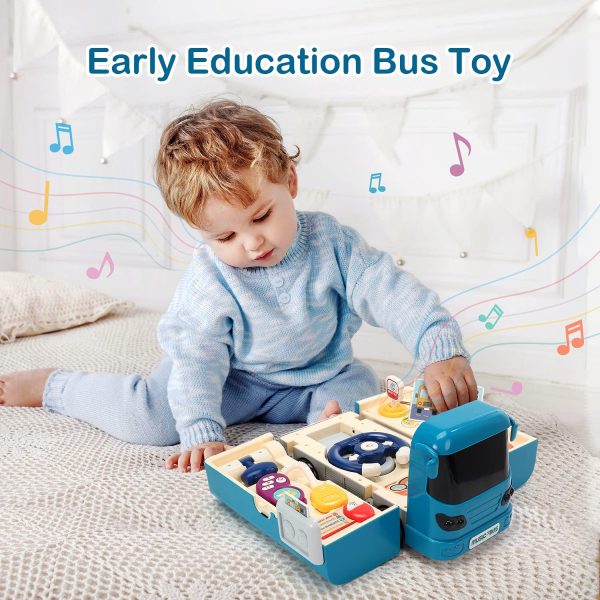 Bus Car Toy, Kids Play Vehicle with Sound and Light, Simulation Steering Wheel, Musical School Bus Toy