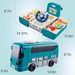 Bus Car Toy, Kids Play Vehicle with Sound and Light, Simulation Steering Wheel, Musical School Bus Toy