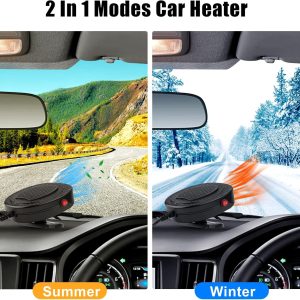 Car Heater Portable Fan, 150W Fast Heating Quickly Defrost Defogger, 2 in 1 Car Heater Space Automobile Adjustable Thermostat