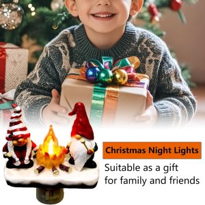 Christmas Gnome Campfire Nightlight, 3D Stereo Gnome Christmas Eve Lights, LED Faux Campfire Lamp Christmas Decoration