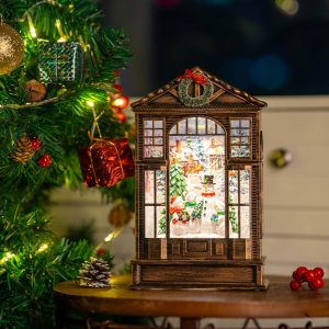 Christmas Snow Globe Swirling Glittering Snowman Choir Manger Scene, USB LinedBattery Operated Lighted Water Lantern, Christmas Music Box