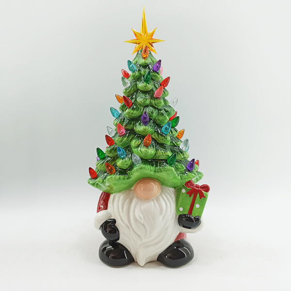 Gnomes Christmas Decorations, Lighted Up Gnomes Ceramic Christmas Tree with Multicolored Lights, Small Mini Pre Lit Xmas Holiday Decor