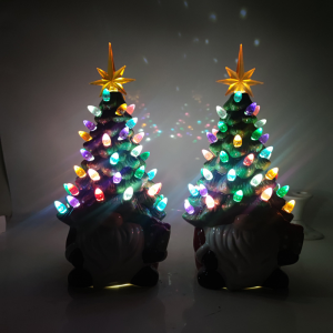 Gnomes Christmas Decorations, Lighted Up Gnomes Ceramic Christmas Tree with Multicolored Lights, Small Mini Pre Lit Xmas Holiday Decor