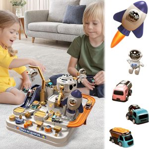 Kids Race Track Game Car Adventure Toy, Spaceship Puzzle Rail Track City Rescue Playset Magnet Toy Educational Learning