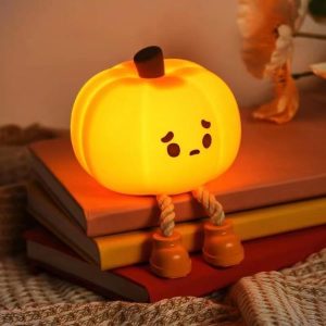 Pumpkin Night Light, Cute LED Lamp, Silicone Dimmable Nursery Nightlight for Kids, Silicone Rechargeable Bedside Touch Lamp