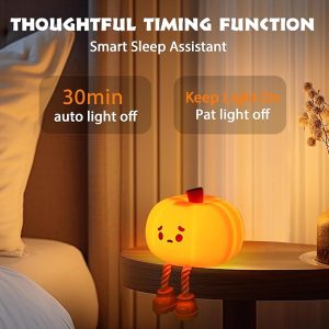 Pumpkin Night Light, Cute LED Lamp, Silicone Dimmable Nursery Nightlight for Kids, Silicone Rechargeable Bedside Touch Lamp