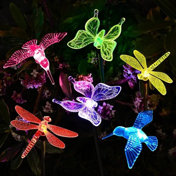 Solar Garden Lights, Solar BirdButterflyDragonfly Lights Solar Christmas Decorations, Multi-Color Changing LED Solar Light Stakes