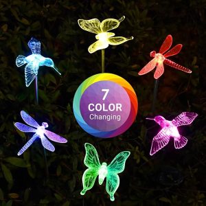 Solar Garden Lights, Solar BirdButterflyDragonfly Lights Solar Christmas Decorations, Multi-Color Changing LED Solar Light Stakes