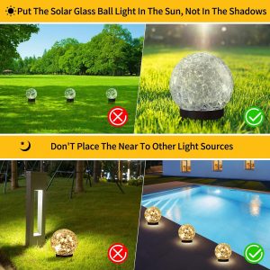 Solar Globe Lights Outdoor Waterproof, Solar Balls for Garden, Cracked Glass Ball Solar Lights Outdoor, Solar Orbs for Outside