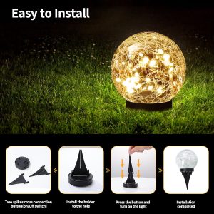 Solar Globe Lights Outdoor Waterproof, Solar Balls for Garden, Cracked Glass Ball Solar Lights Outdoor, Solar Orbs for Outside