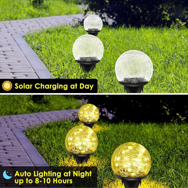 Solar Globe Lights Outdoor Waterproof, Solar Balls for Garden, Cracked Glass Ball Solar Lights Outdoor, Solar Orbs for Outside