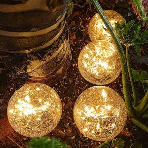 Solar Globe Lights Outdoor Waterproof, Solar Balls for Garden, Cracked Glass Ball Solar Lights Outdoor, Solar Orbs for Outside