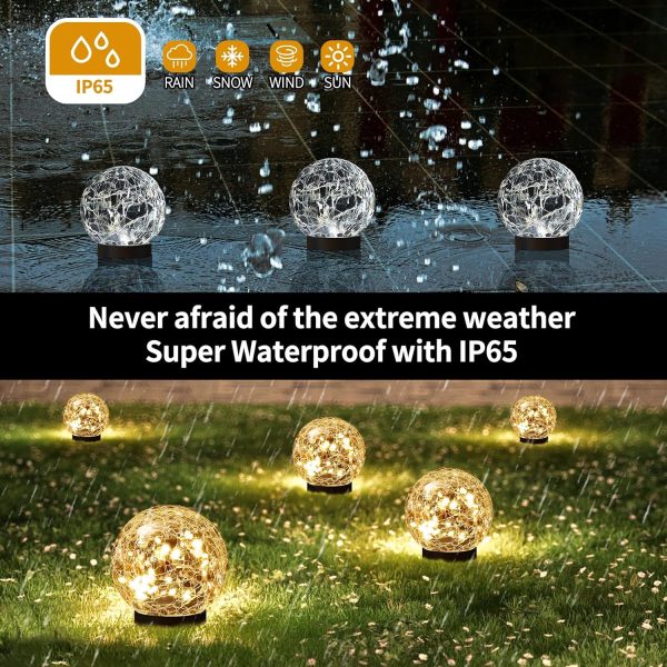 Solar Globe Lights Outdoor Waterproof, Solar Balls for Garden, Cracked Glass Ball Solar Lights Outdoor, Solar Orbs for Outside