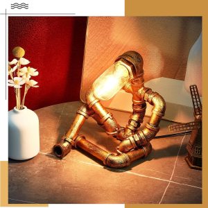 Steampunk Table Lamp, Creative Robot Style Desk Lamp Vintage Industrial Water Pipe Light For Bedside Table Nightstand Bar Restaurant Café