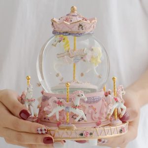 Wrapped Music Box Carousel Horses Color Lights, Unicorn Musical Snow Globe, Crystal Music Box Carousel