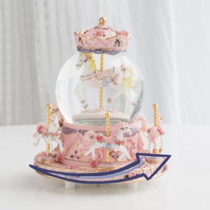 Wrapped Music Box Carousel Horses Color Lights, Unicorn Musical Snow Globe, Crystal Music Box Carousel