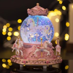 Wrapped Music Box Carousel Horses Color Lights, Unicorn Musical Snow Globe, Crystal Music Box Carousel