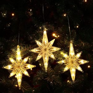 3pcs Bethlehem Christmas Star Lights, Plastic Lighted Star Tree Topper, Large Hanging Window Lights, LED Star Window Silhouette Decoration