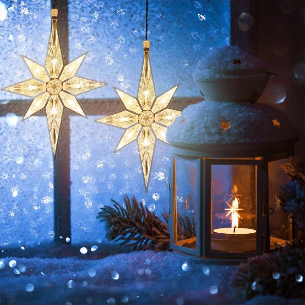 3pcs Bethlehem Christmas Star Lights, Plastic Lighted Star Tree Topper, Large Hanging Window Lights, LED Star Window Silhouette Decoration