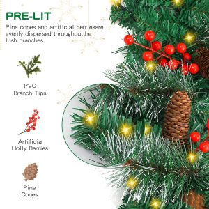 Christmas Garland Decoration with Warm LED Lights, Pre-Lit Lighted Christmas Garland Decorated with Pine Cones