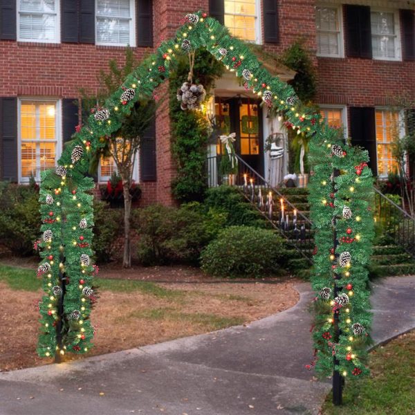 Christmas Garland Decoration with Warm LED Lights, Pre-Lit Lighted Christmas Garland Decorated with Pine Cones