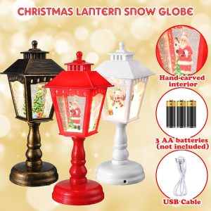 Christmas Musical Snow Globe Lantern Lighted Water Glittering Lantern, USB & Battery Operated Musical Snow Globe Christmas Decoration