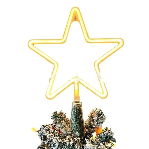 Christmas Tree Topper Large 5 Point Star Treetop with LED Warm White Lights, LED Tree Top Light Three-dimensional Luminous Star Light