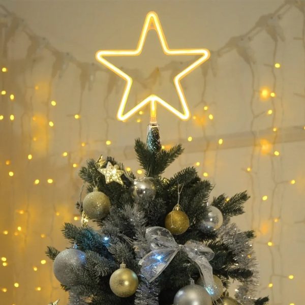 Christmas Tree Topper Large 5 Point Star Treetop with LED Warm White Lights, LED Tree Top Light Three-dimensional Luminous Star Light