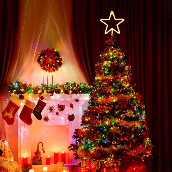 Christmas Tree Topper Large 5 Point Star Treetop with LED Warm White Lights, LED Tree Top Light Three-dimensional Luminous Star Light