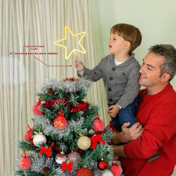 Christmas Tree Topper Large 5 Point Star Treetop with LED Warm White Lights, LED Tree Top Light Three-dimensional Luminous Star Light