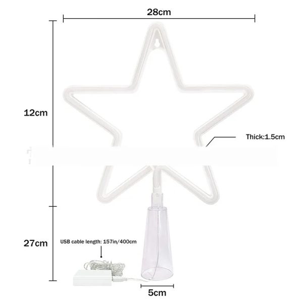 Christmas Tree Topper Large 5 Point Star Treetop with LED Warm White Lights, LED Tree Top Light Three-dimensional Luminous Star Light