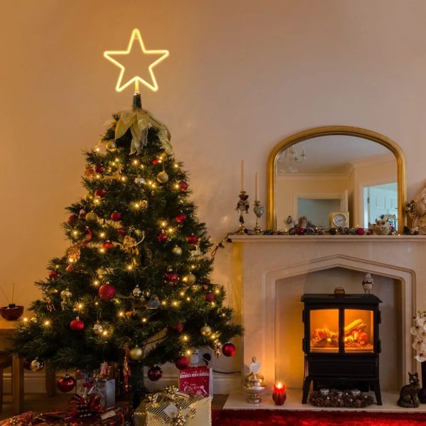 Christmas Tree Topper Large 5 Point Star Treetop with LED Warm White Lights, LED Tree Top Light Three-dimensional Luminous Star Light