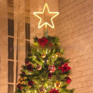 Christmas Tree Topper Large 5 Point Star Treetop with LED Warm White Lights, LED Tree Top Light Three-dimensional Luminous Star Light