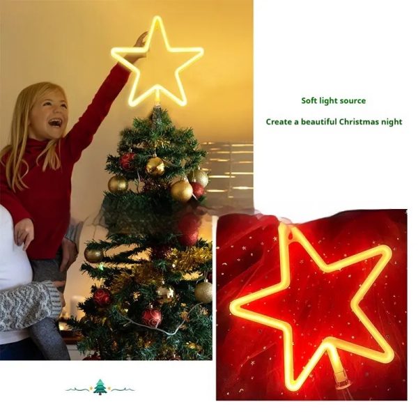 Christmas Tree Topper Large 5 Point Star Treetop with LED Warm White Lights, LED Tree Top Light Three-dimensional Luminous Star Light