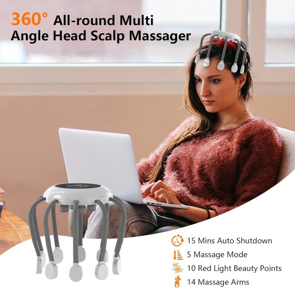 Electric Scalp Massager, Head Massager with Red Light, Cordless Head Massage with 5 Modes, Portable Head Massage for Stress Relief