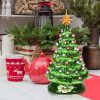 Hand Painted Ceramic Christmas Tree, Green 15-inch Pre-Lit Tree