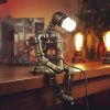 Steampunk Table Lamp, Retro Industrial Bronze Pipe Robot Desk Lamp