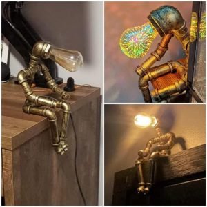 Steampunk Table Lamp, Retro Industrial Bronze Pipe Robot Desk Lamp